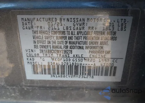 2021 Nissan Sentra Sv Xtronic Cvt from USA, damaged, VIN 3N1AB8CV2MY236278